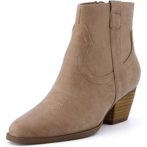 CUSHIONAIRE Outlaw Cowboy Boots for Women, Western Ankle Booties(Taupe)