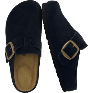 CUSHIONAIRE Rusty Genuine Leather Clogs for Women, Comfortable Slip On Womens Shoes with Adjustable Buckle and Soft Memory Foam(Black)