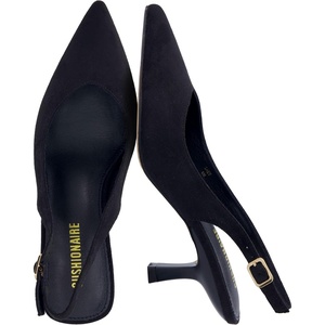 CUSHIONAIRE Saby Slingback Kitten Heels for Women, Pointed Toe Pumps with Adjustable Ankle Strap for Casual Dressy Wear(Black Microsuede)