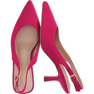 CUSHIONAIRE Saby Slingback Kitten Heels for Women, Pointed Toe Pumps with Adjustable Ankle Strap for Casual Dressy Wear(Fuchsia Microsuede)