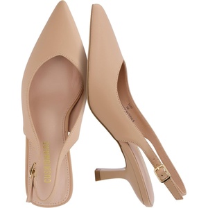 CUSHIONAIRE Saby Slingback Kitten Heels for Women, Pointed Toe Pumps with Adjustable Ankle Strap for Casual Dressy Wear(Nude Smooth)