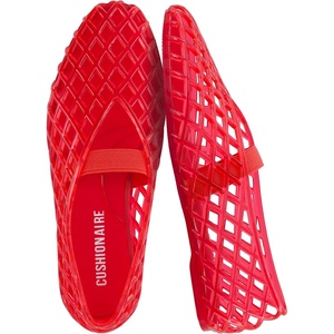 CUSHIONAIRE Siesta Girls Jelly Sandals, Lattice Cut-Out Ballet Flats for Girls, Flexible Slip On Beach Shoes(Red)