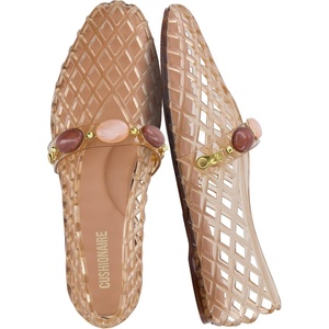 CUSHIONAIRE Sugar Jelly Flats for Women, Embellished Vamp Strap Jelly Shoes(Mocha)