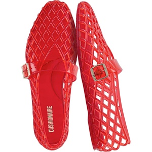 CUSHIONAIRE Syrup Mary Jane Jelly Ballet Flats for Women(Red)