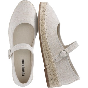 CUSHIONAIRE Tapas Canvas Mary Jane Flat Espadrilles for Women, Cushioned Comfort Closed Toe with Adjustable Strap(Beige)