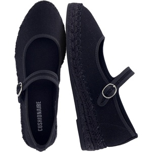 CUSHIONAIRE Tapas Canvas Mary Jane Flat Espadrilles for Women, Cushioned Comfort Closed Toe with Adjustable Strap(Black)
