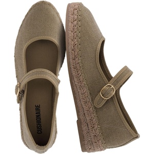 CUSHIONAIRE Tapas Canvas Mary Jane Flat Espadrilles for Women, Cushioned Comfort Closed Toe with Adjustable Strap(Taupe)