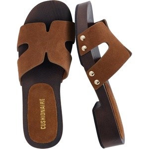 CUSHIONAIRE Thai 100% Genuine Leather Suede Platform Sandals for Women Adjustable Strap Heeled Slide Sandals(Congnac Genuine Suede)