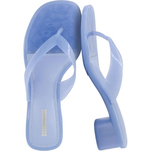 CUSHIONAIRE Toots Thong Strap Jelly Sandals for Women with Low Block Heel(Blue)