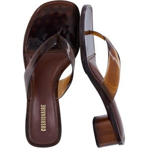 CUSHIONAIRE Toots Thong Strap Jelly Sandals for Women with Low Block Heel(Chocolate)