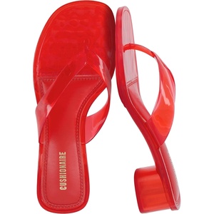 CUSHIONAIRE Toots Thong Strap Jelly Sandals for Women with Low Block Heel(Red)
