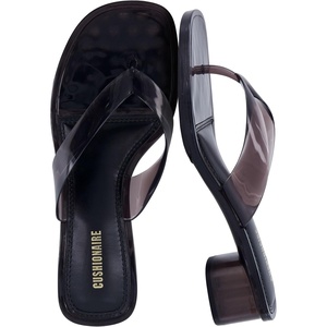 CUSHIONAIRE Toots Thong Strap Jelly Sandals for Women with Low Block Heel(Smoke)