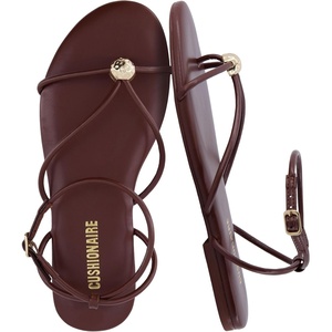 CUSHIONAIRE Tory Strappy Flat Sandals for Women, Toe Ring Sandals with Adjustable Buckle Ankle Strap, Wrap Style(Chocolate)