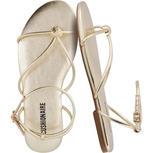 CUSHIONAIRE Tory Strappy Flat Sandals for Women, Toe Ring Sandals with Adjustable Buckle Ankle Strap, Wrap Style(Gold)