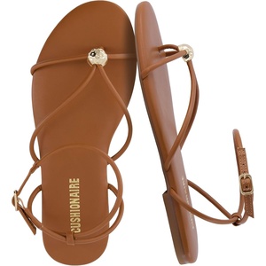 CUSHIONAIRE Tory Strappy Flat Sandals for Women, Toe Ring Sandals with Adjustable Buckle Ankle Strap, Wrap Style(Whiskey)