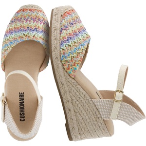 CUSHIONAIRE Tuti Platform Espadrilles for Women, Multicolor Woven Closed Toe Wedge Sandals with Adjustable Ankle Strap and Cushioned Footbed(Natural Raffia)