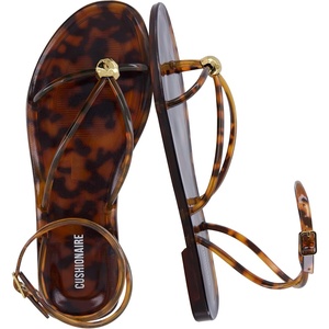 CUSHIONAIRE Vita Jelly Sandals for Women, Casual Lightweight Womens Strappy Sandals with Adjustable Buckle Strap and Gold Hardware Accent(Tortoise)