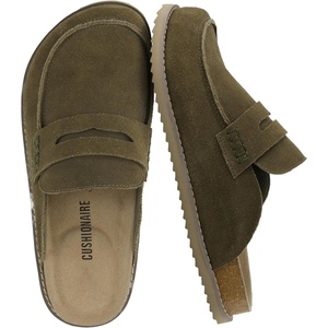 CUSHIONAIRE Wally Loafer-Style Suede Clogs for Men, Slip-On Backless Indoor Outdoor Mens Shoes with Cushioned Footbed(Olive)