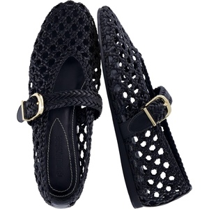 CUSHIONAIRE Wit Hand Woven Womens Flats, Comfortable Mary Jane Ballet Flat with Adjustable Buckle Braided Strap and Cushioned Memory Foam(Black)