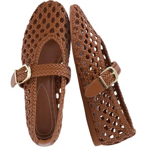 CUSHIONAIRE Wit Hand Woven Womens Flats, Comfortable Mary Jane Ballet Flat with Adjustable Buckle Braided Strap and Cushioned Memory Foam(Cognac)