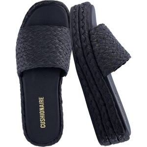 CUSHIONAIRE Women’s Kudos Platform Slide Sandals | Casual Sandals(Black Raffia)