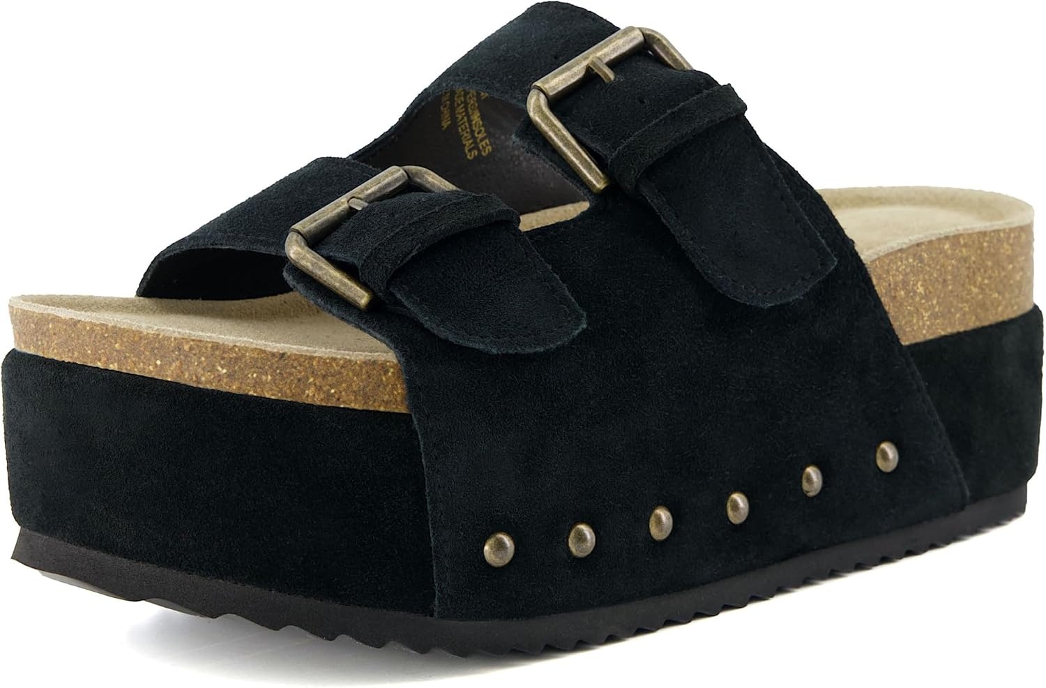 image:imageCUSHIONAIRE Guru Platform Sandals Women Footwear Comfortable Genuine Leather Footbed Studded Chunky Slide Summer Sandals for WomenSuede Black