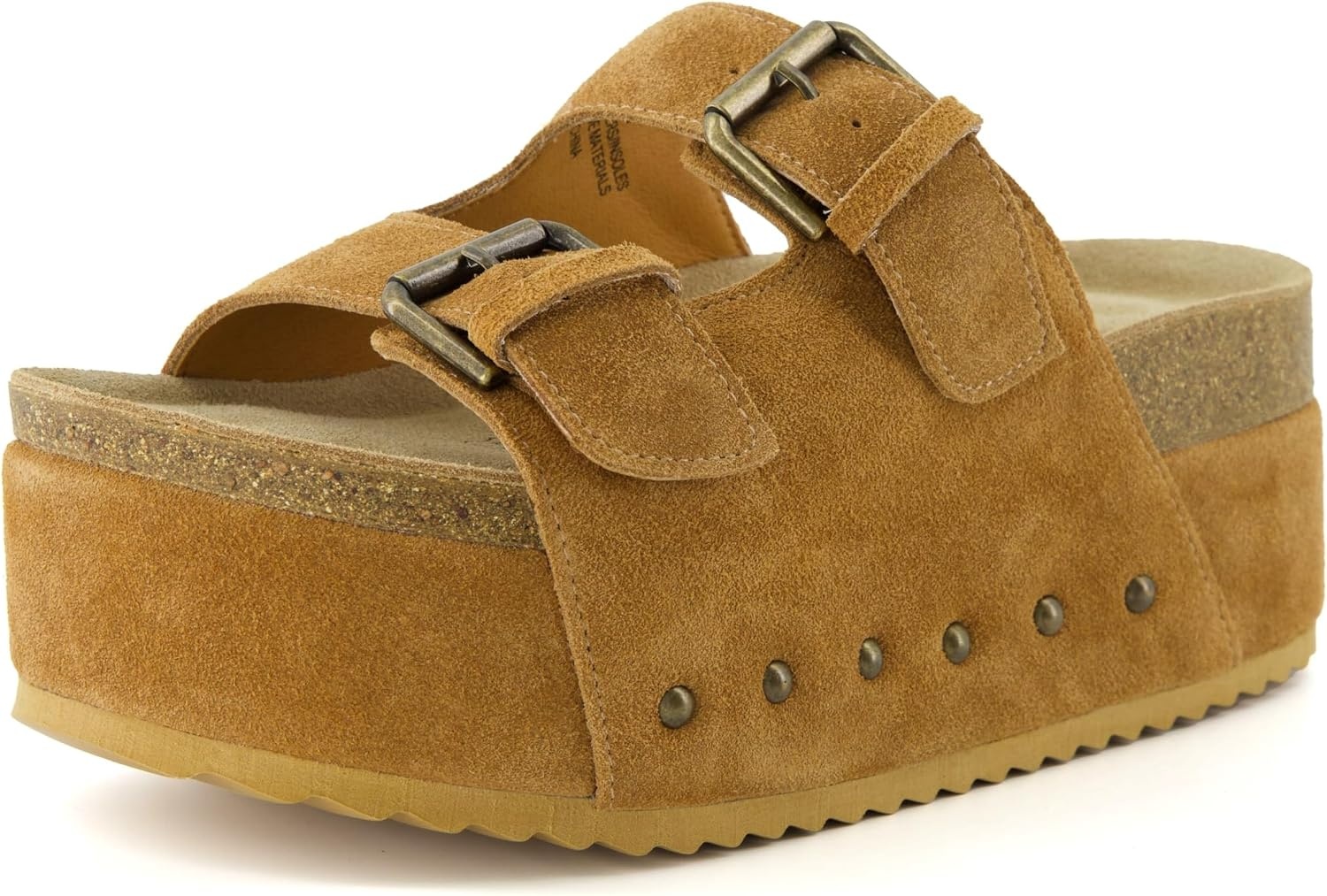 image:imageCUSHIONAIRE Guru Platform Sandals Women Footwear Comfortable Genuine Leather Footbed Studded Chunky Slide Summer Sandals for WomenSuede Chestnut