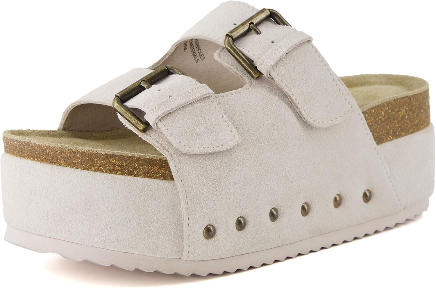 image:imageCUSHIONAIRE Guru Platform Sandals Women Footwear Comfortable Genuine Leather Footbed Studded Chunky Slide Summer Sandals for WomenSuede Off White