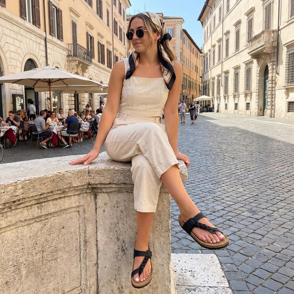 image:imageCUSHIONAIRE Libby Braided Summer Sandals for Women with Adjustable BuckleBlack