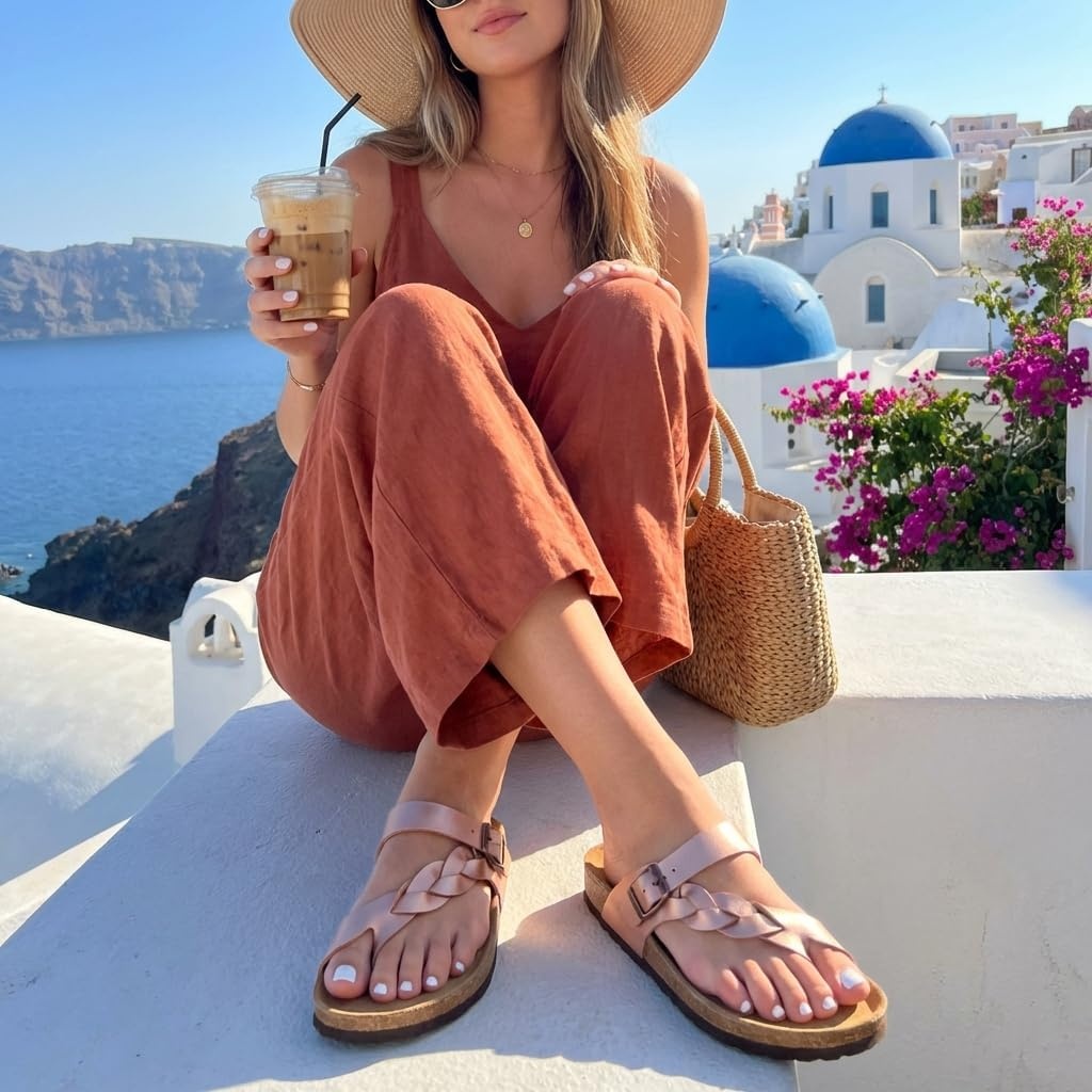image:imageCUSHIONAIRE Libby Braided Summer Sandals for Women with Adjustable BuckleRose Gold