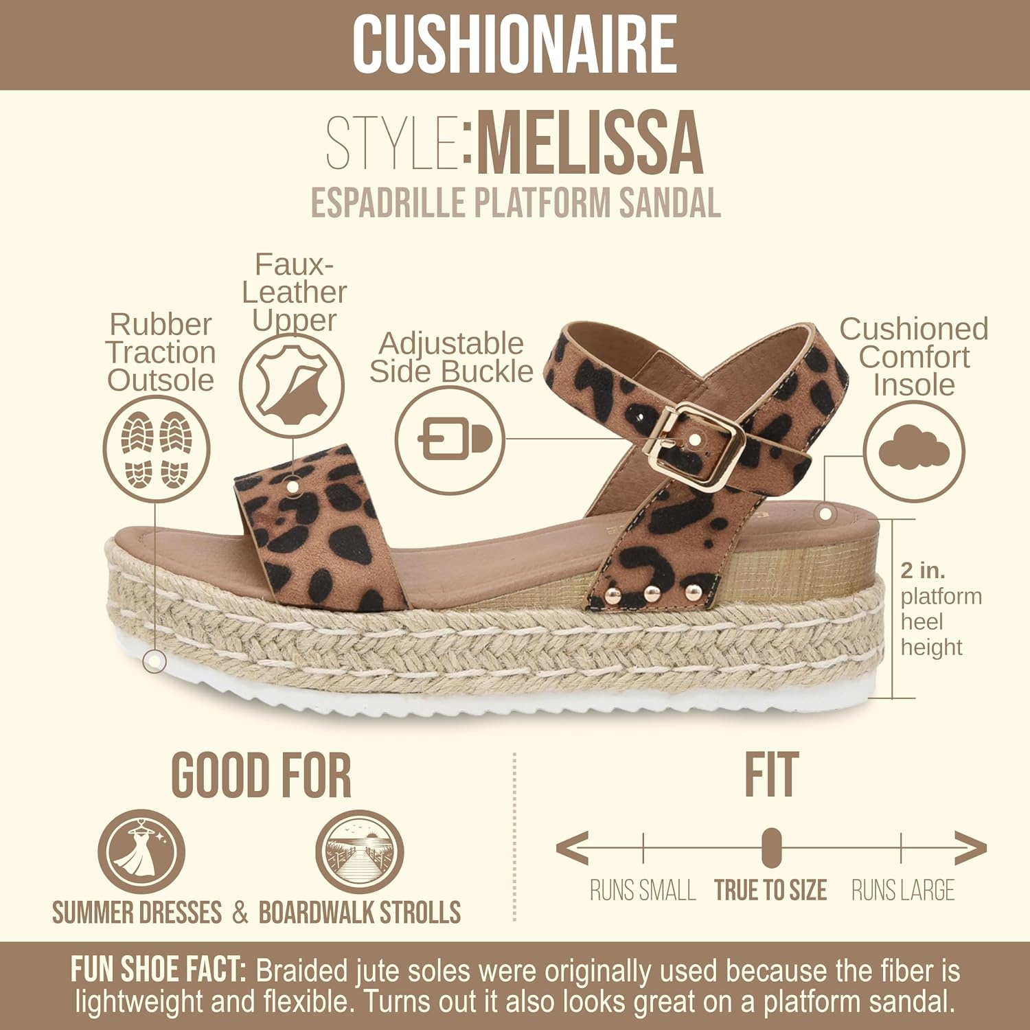 image:imageCUSHIONAIRE Melissa Espadrille Platform Sandals For Women with Adjustable Ankle Strap and Memory Foam InsoleComfortable Womens Sandals for SummerLeopard