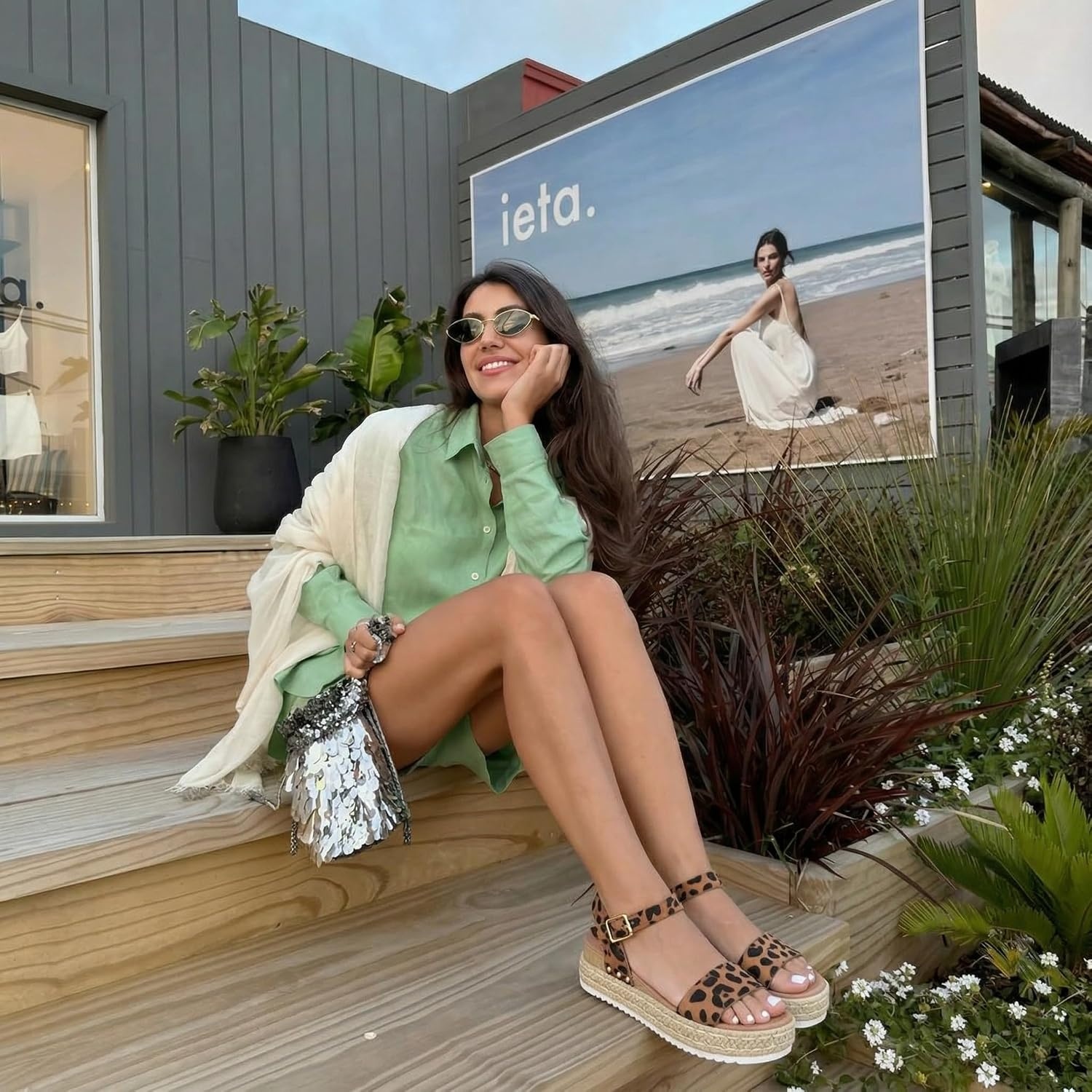 image:imageCUSHIONAIRE Melissa Espadrille Platform Sandals For Women with Adjustable Ankle Strap and Memory Foam InsoleComfortable Womens Sandals for SummerLeopard