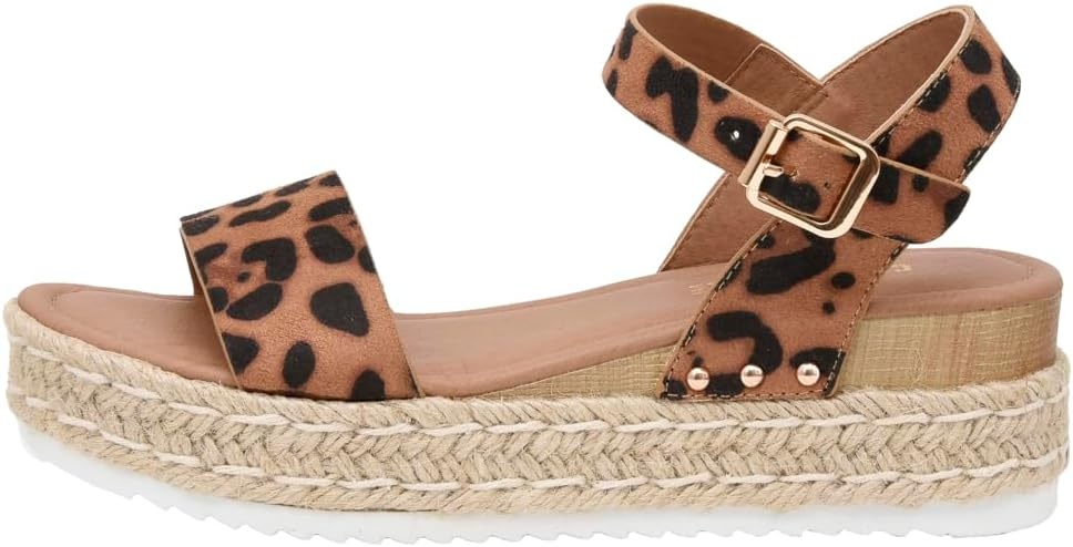 image:imageCUSHIONAIRE Melissa Espadrille Platform Sandals For Women with Adjustable Ankle Strap and Memory Foam InsoleComfortable Womens Sandals for SummerLeopard