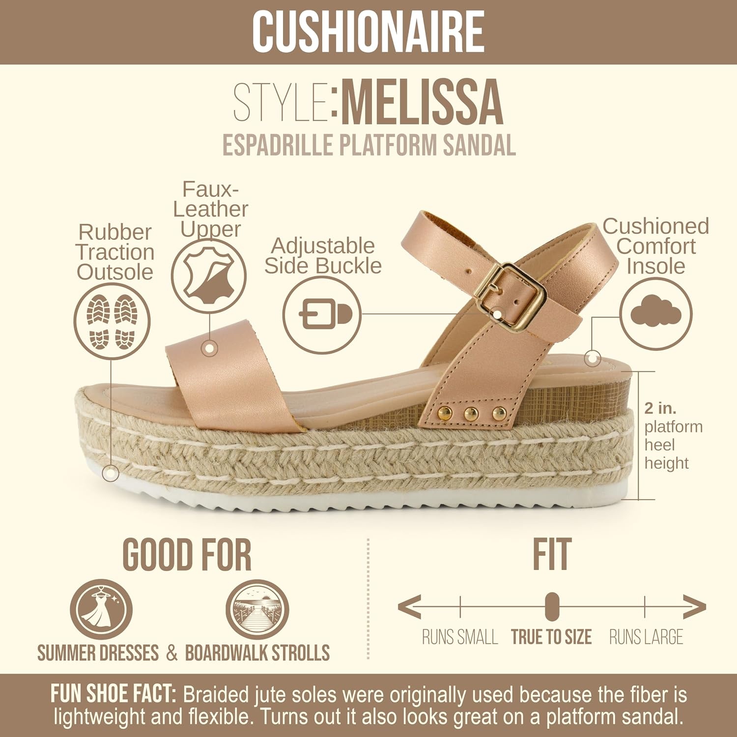 image:imageCUSHIONAIRE Melissa Espadrille Platform Sandals For Women with Adjustable Ankle Strap and Memory Foam InsoleComfortable Womens Sandals for SummerRose Gold
