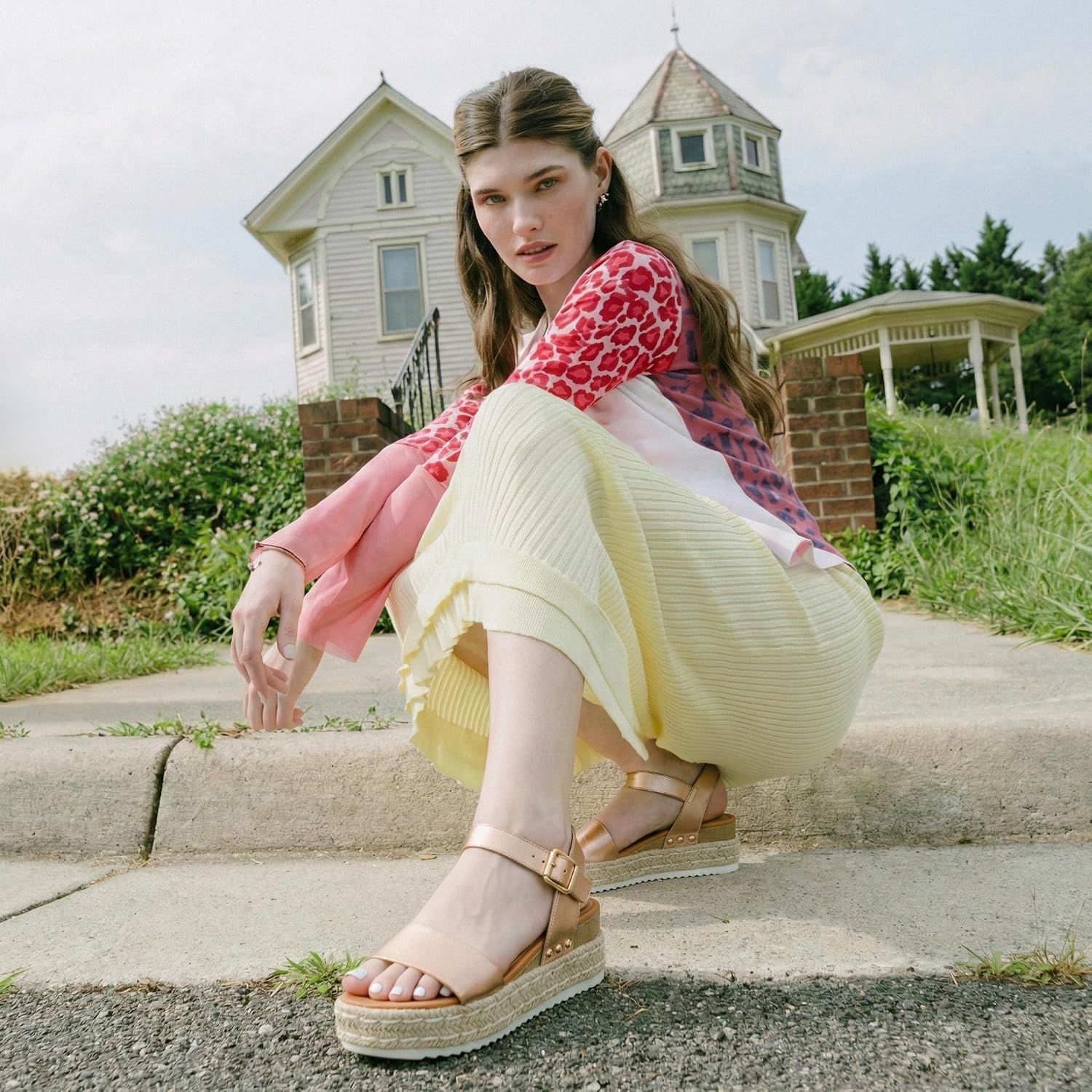 image:imageCUSHIONAIRE Melissa Espadrille Platform Sandals For Women with Adjustable Ankle Strap and Memory Foam InsoleComfortable Womens Sandals for SummerRose Gold