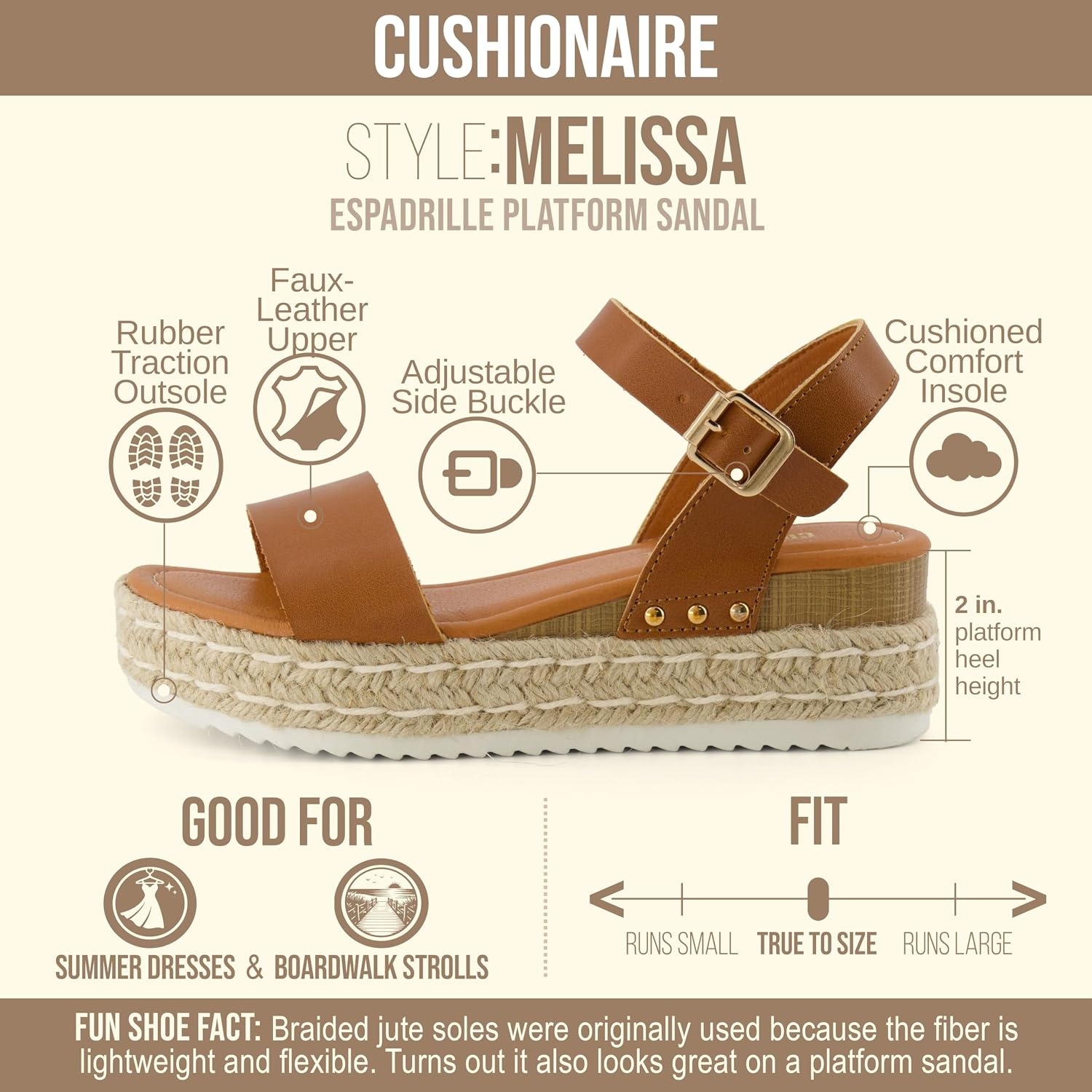 image:imageCUSHIONAIRE Melissa Espadrille Platform Sandals For Women with Adjustable Ankle Strap and Memory Foam InsoleComfortable Womens Sandals for SummerTan