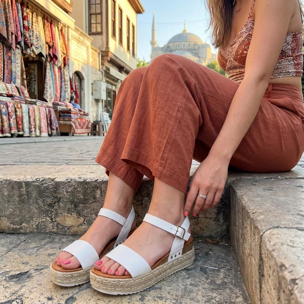 image:imageCUSHIONAIRE Melissa Espadrille Platform Sandals For Women with Adjustable Ankle Strap and Memory Foam InsoleComfortable Womens Sandals for SummerWhite