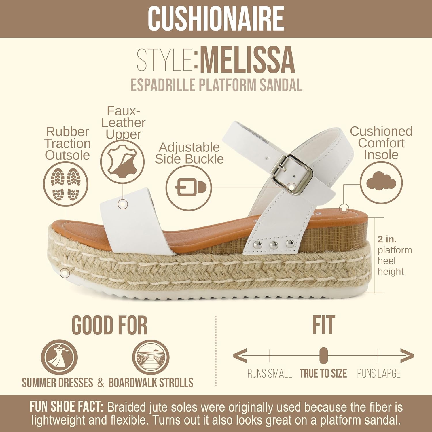 image:imageCUSHIONAIRE Melissa Espadrille Platform Sandals For Women with Adjustable Ankle Strap and Memory Foam InsoleComfortable Womens Sandals for SummerWhite