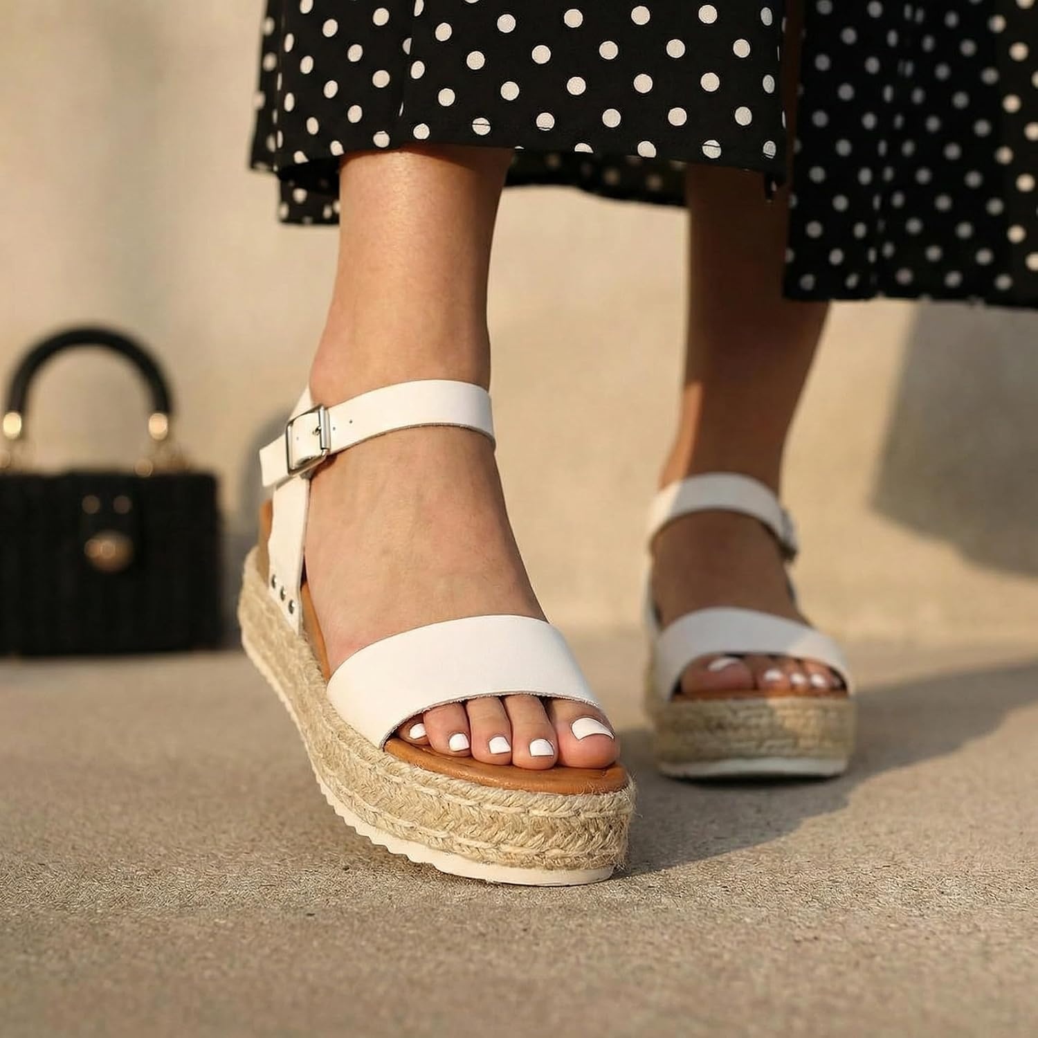 image:imageCUSHIONAIRE Melissa Espadrille Platform Sandals For Women with Adjustable Ankle Strap and Memory Foam InsoleComfortable Womens Sandals for SummerWhite