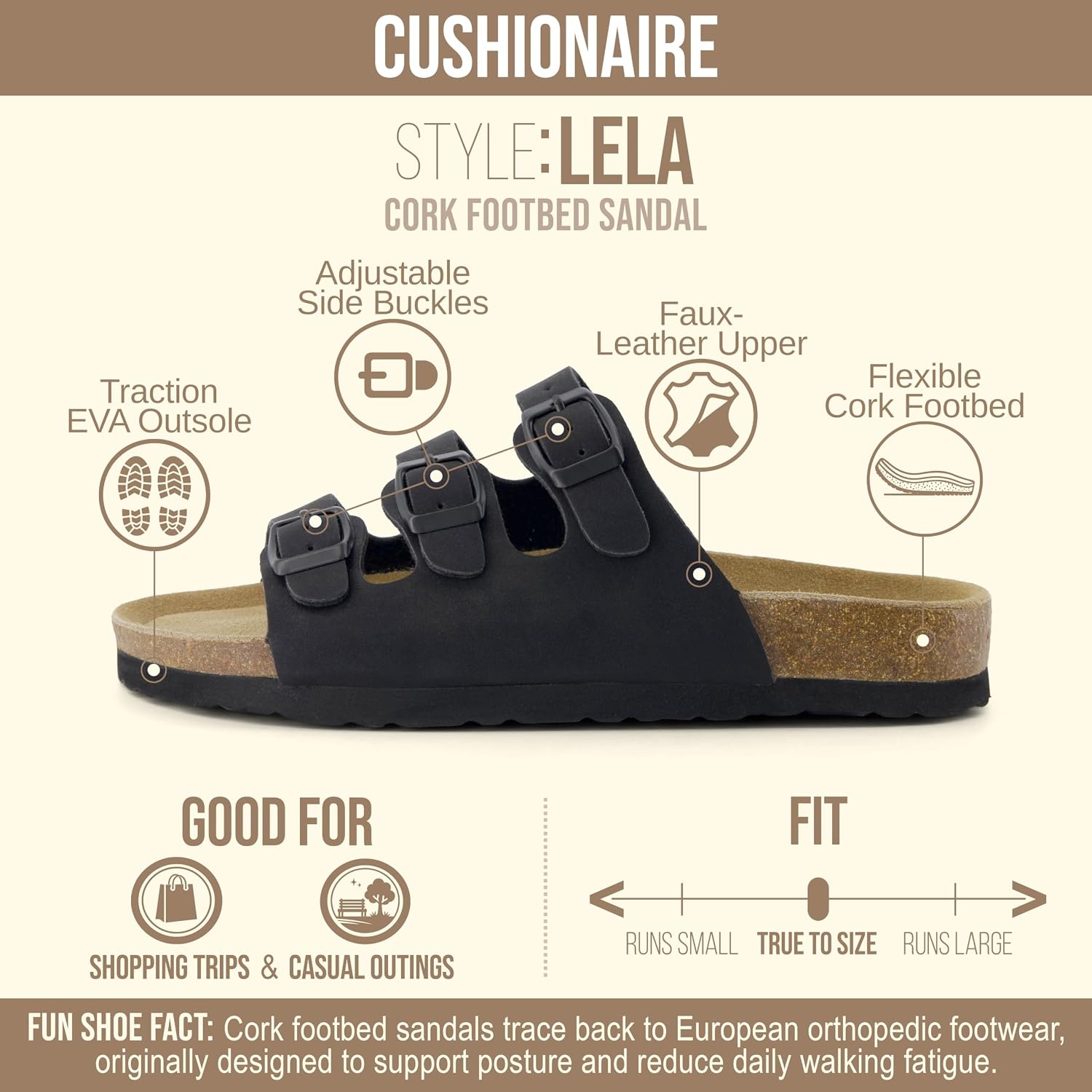 image:imageCUSHIONAIRE Womens Lela Cork footbed Sandal with ComfortBlack