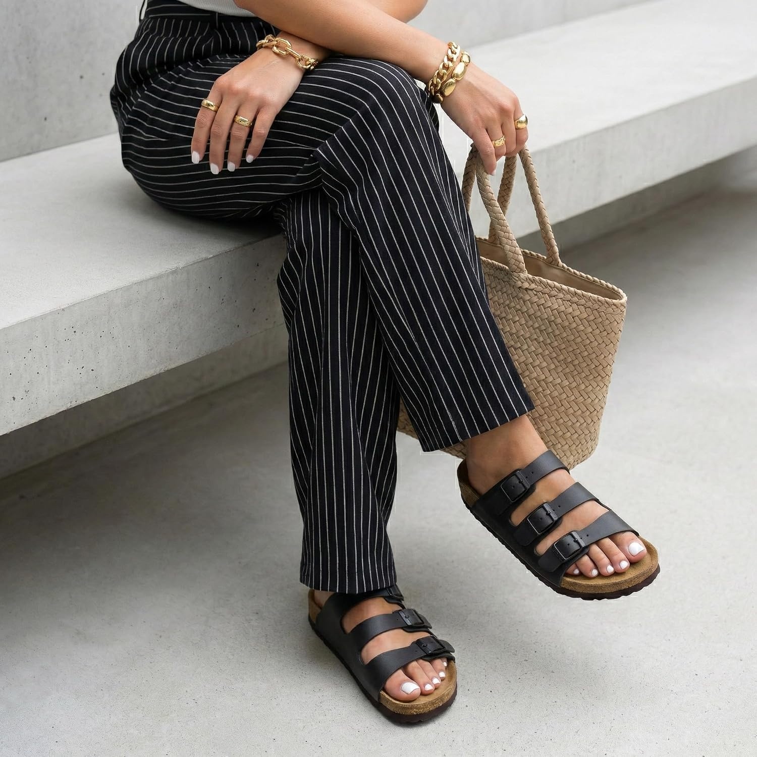 image:imageCUSHIONAIRE Womens Lela Cork footbed Sandal with ComfortBlack Nappa