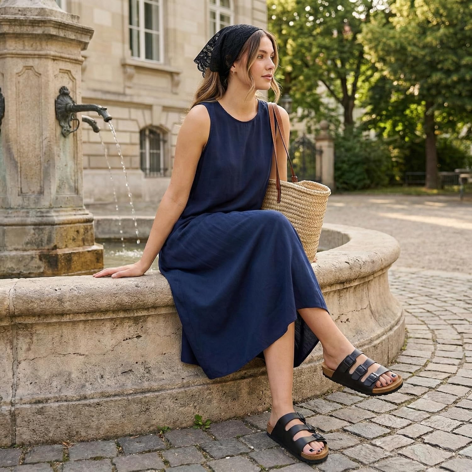 image:imageCUSHIONAIRE Womens Lela Cork footbed Sandal with ComfortBlack Nappa