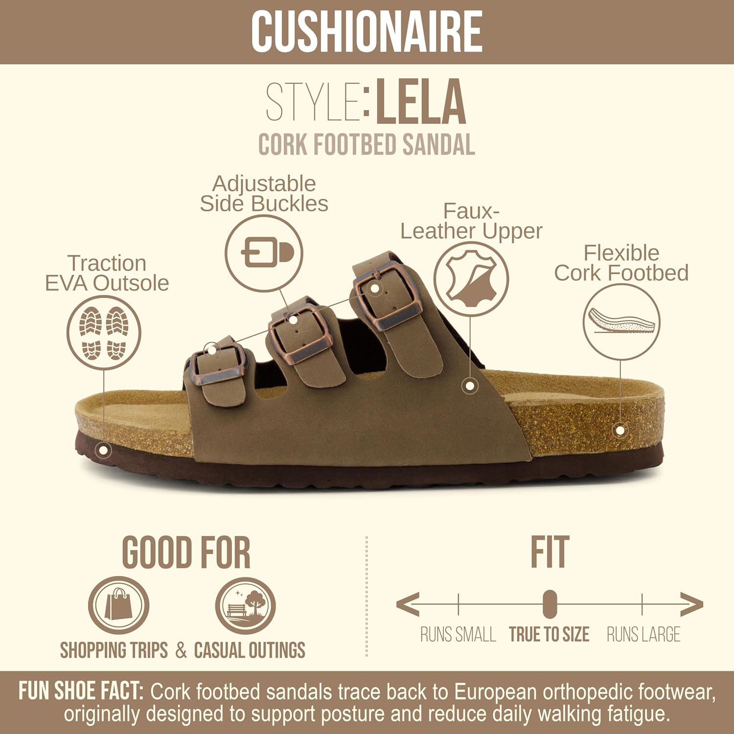 image:imageCUSHIONAIRE Womens Lela Cork footbed Sandal with ComfortBrown