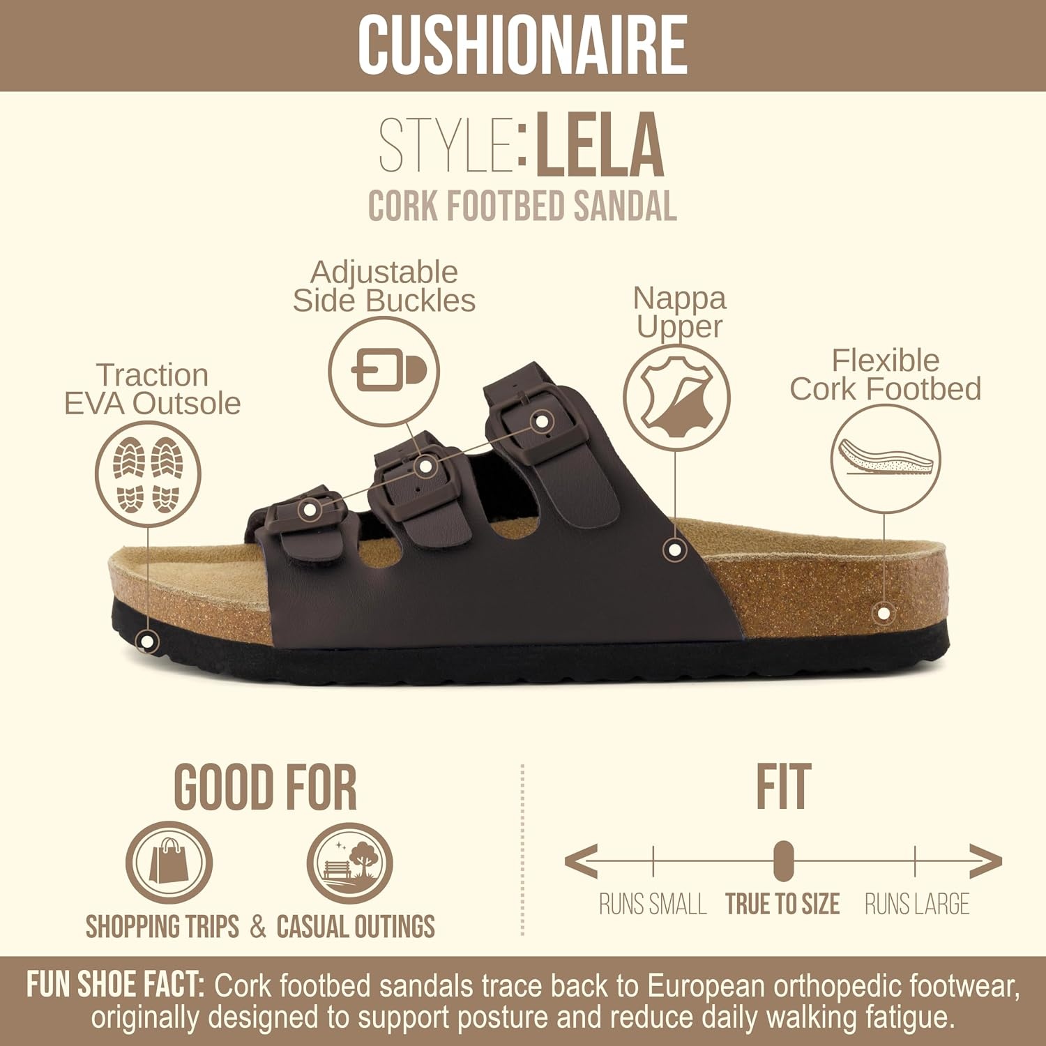 image:imageCUSHIONAIRE Womens Lela Cork footbed Sandal with ComfortBrown Nappa