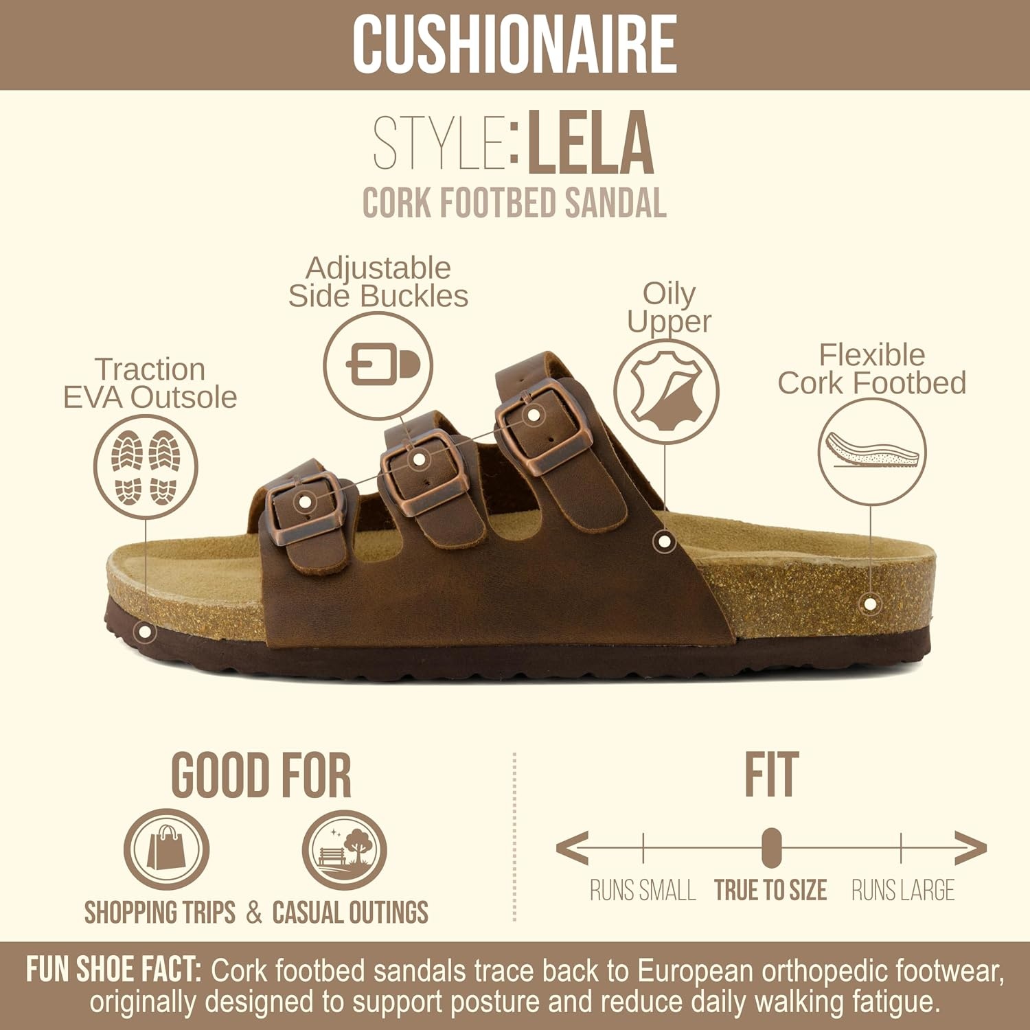 image:imageCUSHIONAIRE Womens Lela Cork footbed Sandal with ComfortBrown Oily