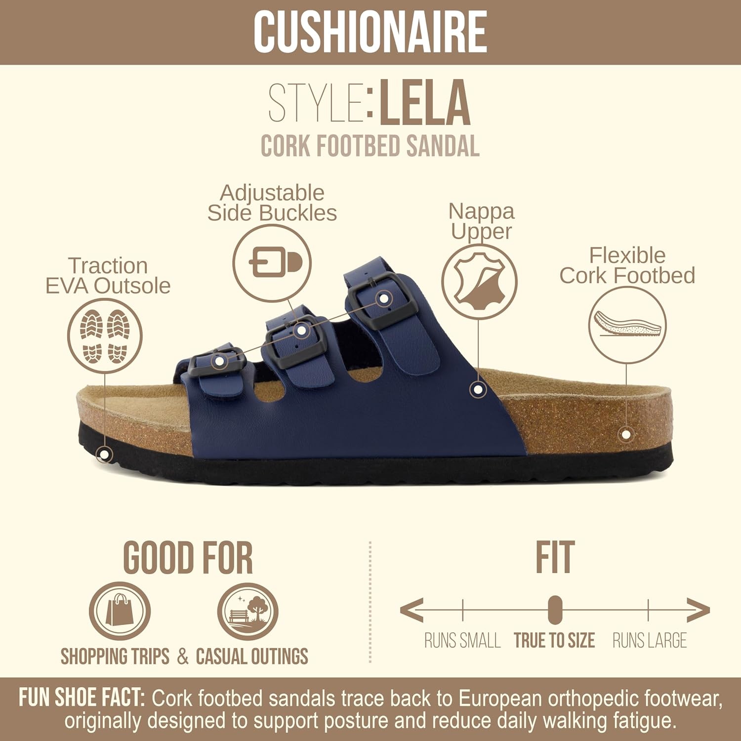 image:imageCUSHIONAIRE Womens Lela Cork footbed Sandal with ComfortNavy Nappa