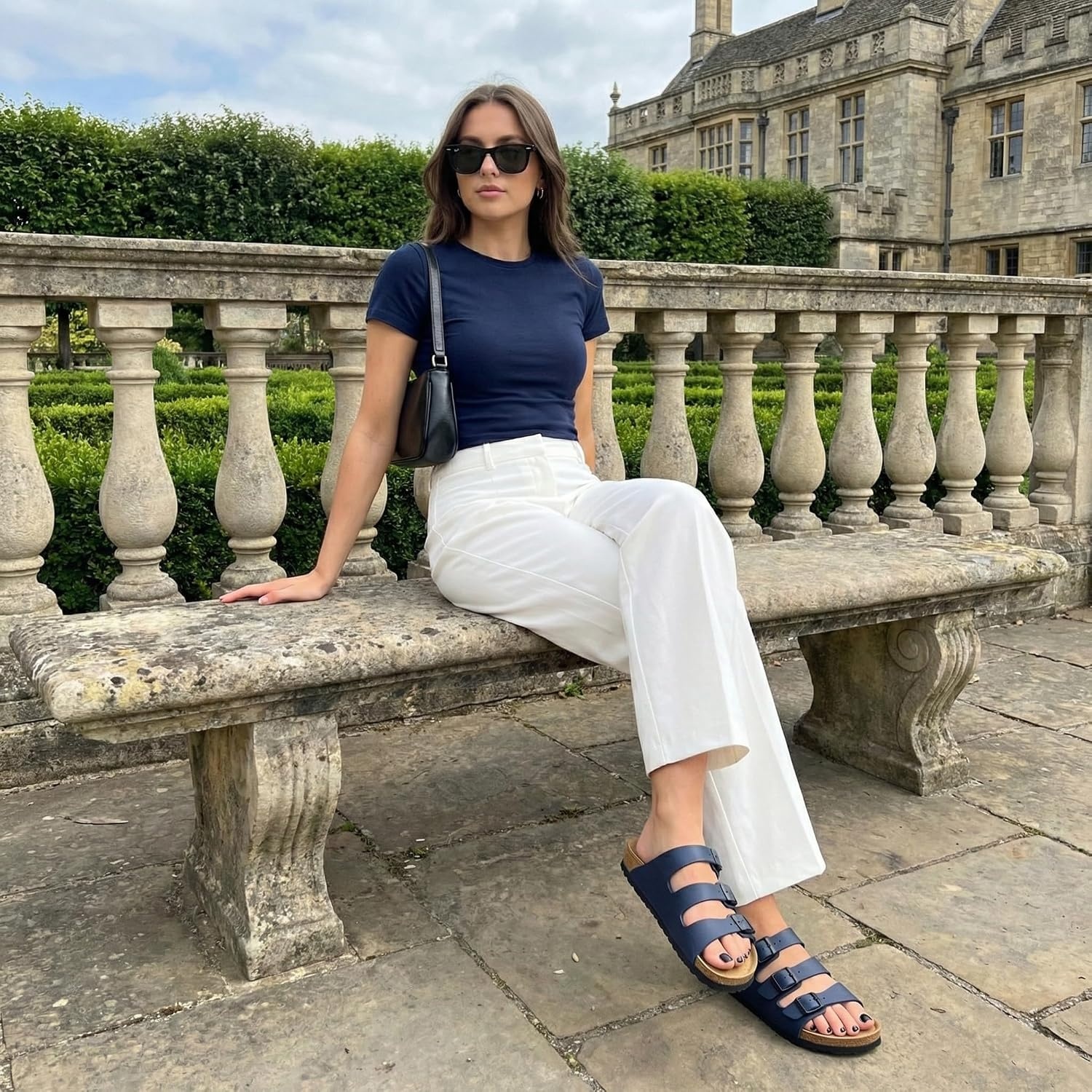 image:imageCUSHIONAIRE Womens Lela Cork footbed Sandal with ComfortNavy Nappa
