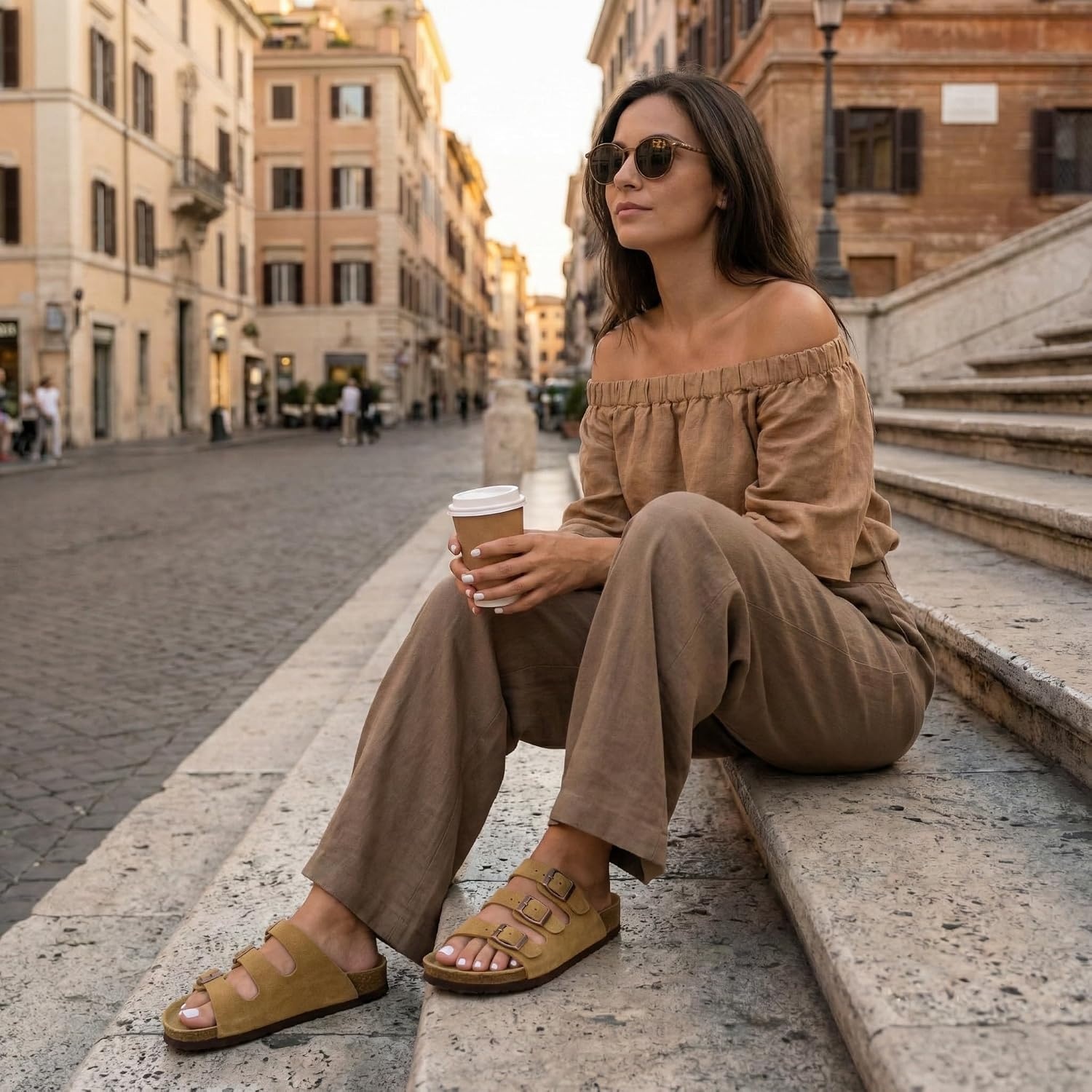 image:imageCUSHIONAIRE Womens Lela Cork footbed Sandal with ComfortTan Vegan Suede