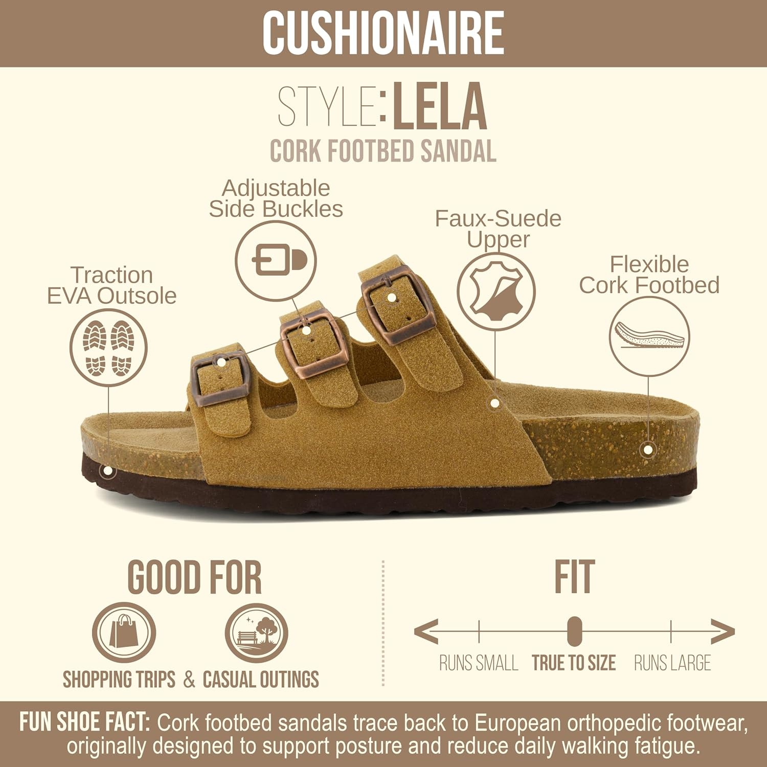 image:imageCUSHIONAIRE Womens Lela Cork footbed Sandal with ComfortTan Vegan Suede