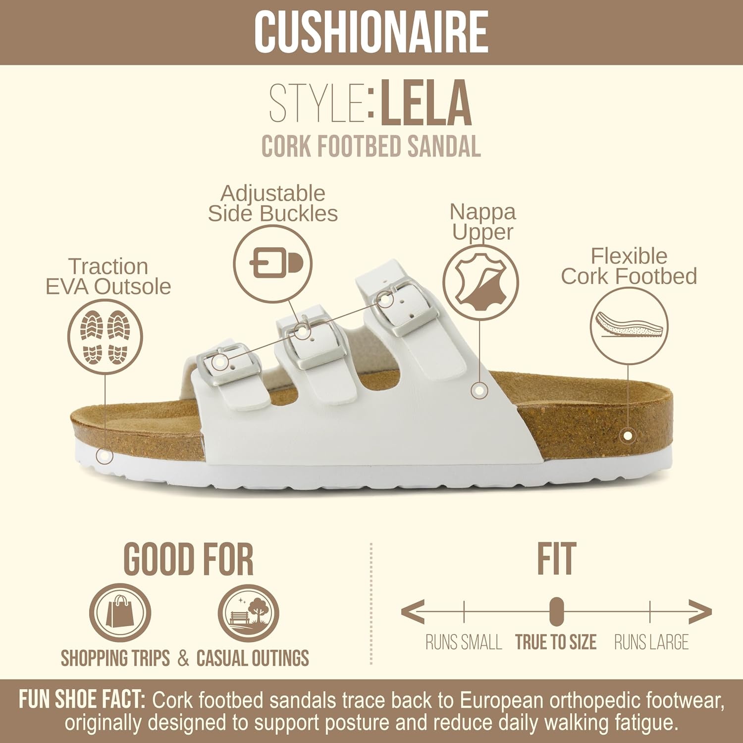 image:imageCUSHIONAIRE Womens Lela Cork footbed Sandal with ComfortWhite